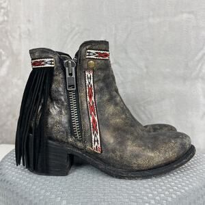 Corral Fringe Distressed Western Boots Womens 8.5 Leather‎ Ankle Booties Casual